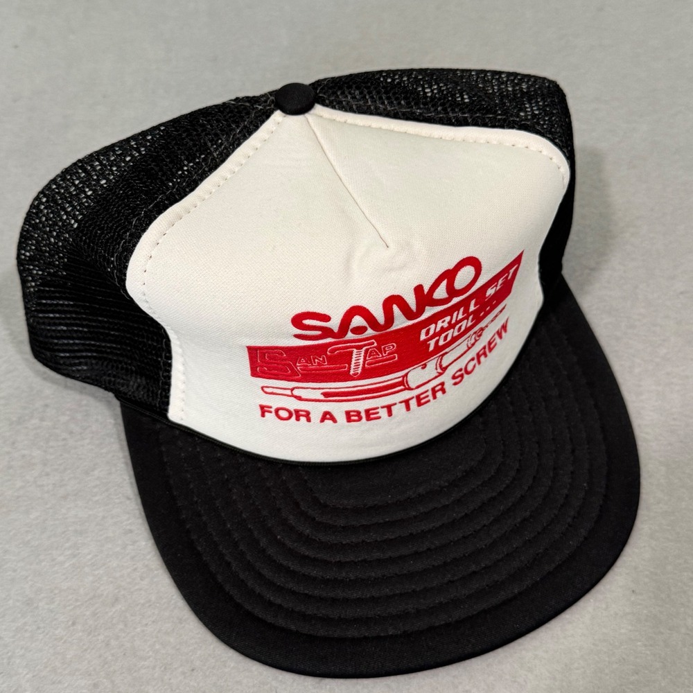 The Crazy Hatter Sanko Trucker Hat Mens OSFA Black White Vintage Drill Set Tool